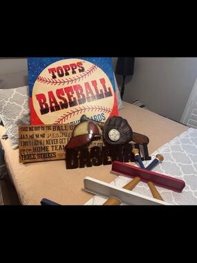 Topps Baseball Wall Art Sign with Red, Blue, Cream Accents